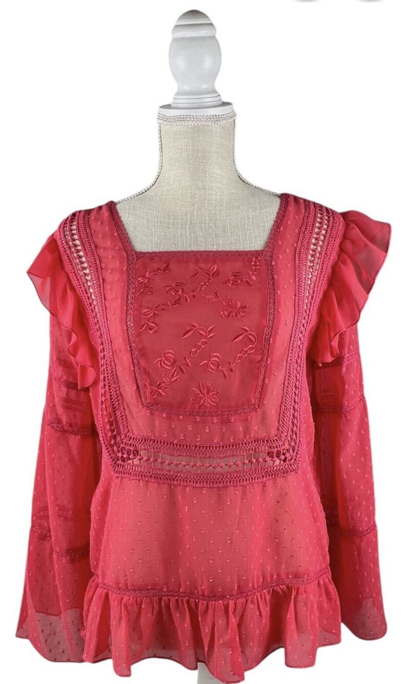 Nanette Lepore Blouse Small Cameo Rose In The Moment Square Neck Swiss Dot